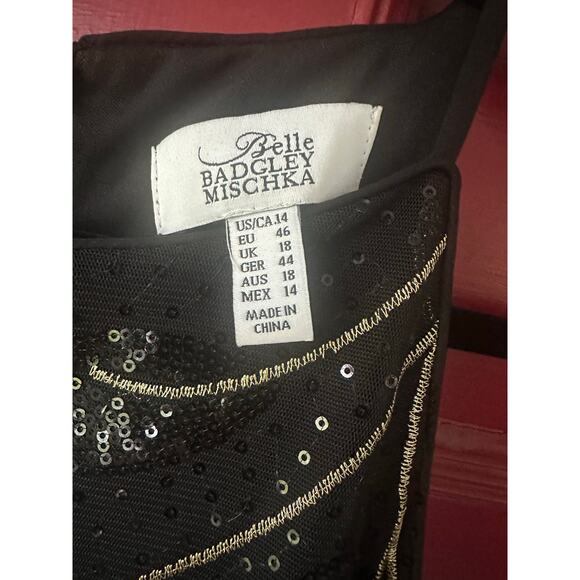 Belle Badgley Mischka Dress Gown Size 14 Black Sequin Wedding Formal Cocktail - Picture 4 of 14